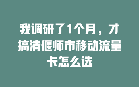 我调研了1个月，才搞清偃师市移动流量卡怎么选