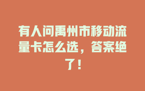 有人问禹州市移动流量卡怎么选，答案绝了！