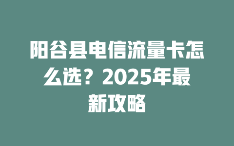 阳谷县电信流量卡怎么选?2025年最新攻略