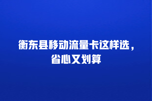 衡东县移动流量卡这样选，省心又划算