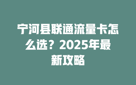 宁河县联通流量卡怎么选？2025年最新攻略