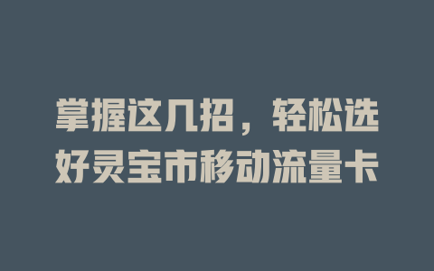 掌握这几招，轻松选好灵宝市移动流量卡