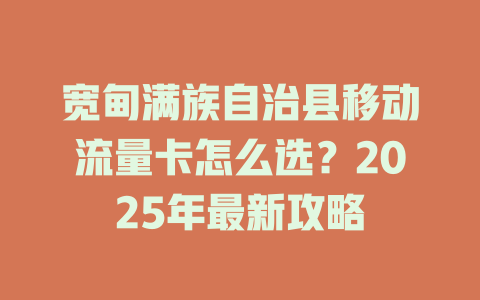 宽甸满族自治县移动流量卡怎么选？2025年最新攻略