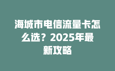 海城市电信流量卡怎么选？2025年最新攻略