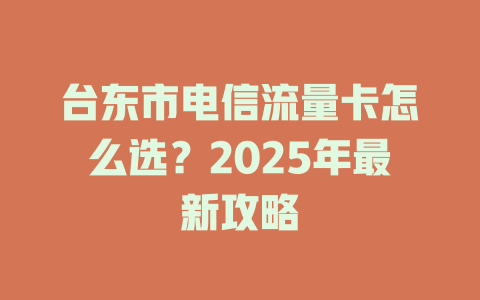 台东市电信流量卡怎么选？2025年最新攻略