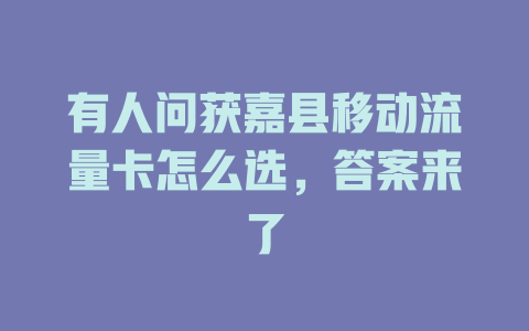 有人问获嘉县移动流量卡怎么选，答案来了