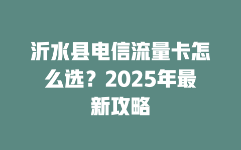 沂水县电信流量卡怎么选？2025年最新攻略