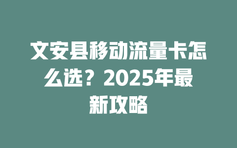文安县移动流量卡怎么选？2025年最新攻略