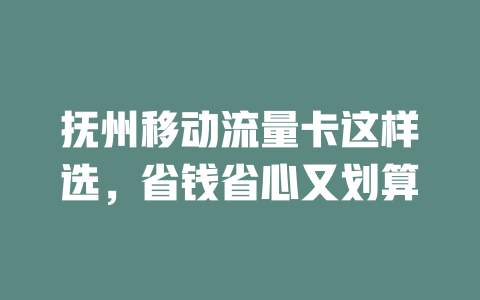 抚州移动流量卡这样选，省钱省心又划算