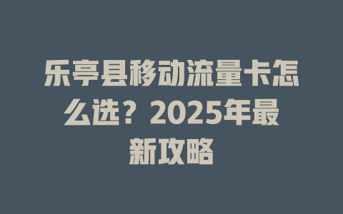 乐亭县移动流量卡怎么选？2025年最新攻略