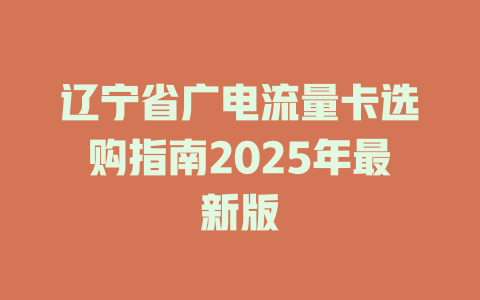 辽宁省广电流量卡选购指南2025年最新版