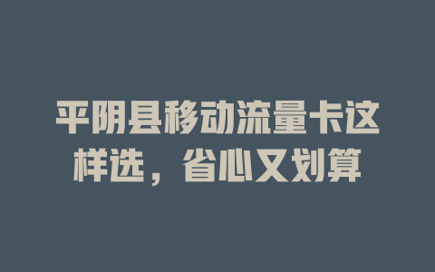 平阴县移动流量卡这样选，省心又划算