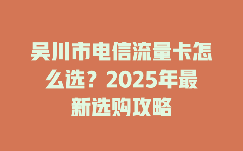 吴川市电信流量卡怎么选？2025年最新选购攻略