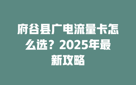 府谷县广电流量卡怎么选？2025年最新攻略