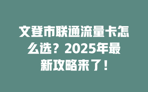 文登市联通流量卡怎么选？2025年最新攻略来了！