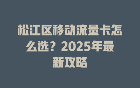 松江区移动流量卡怎么选？2025年最新攻略