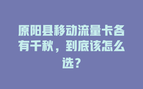 原阳县移动流量卡各有千秋，到底该怎么选？
