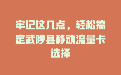 牢记这几点，轻松搞定武陟县移动流量卡选择