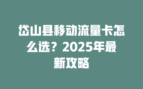岱山县移动流量卡怎么选？2025年最新攻略