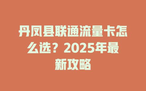 丹凤县联通流量卡怎么选？2025年最新攻略