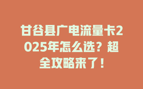 甘谷县广电流量卡2025年怎么选？超全攻略来了！