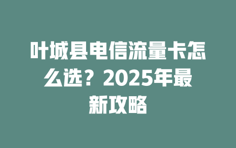 叶城县电信流量卡怎么选？2025年最新攻略
