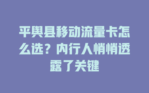 平舆县移动流量卡怎么选？内行人悄悄透露了关键