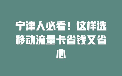 宁津人必看！这样选移动流量卡省钱又省心