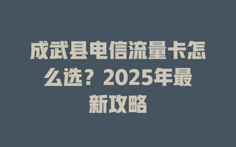 成武县电信流量卡怎么选？2025年最新攻略
