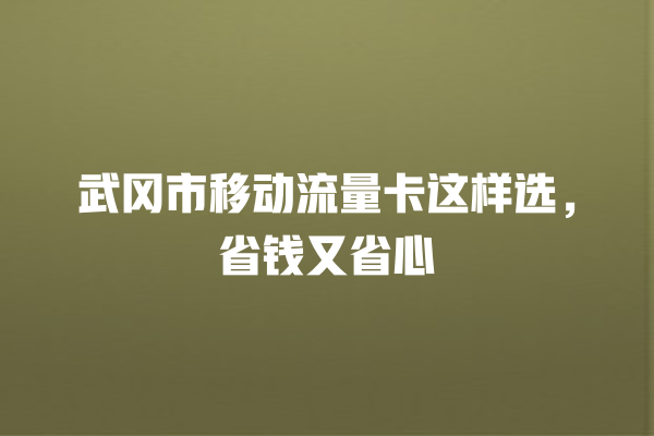 武冈市移动流量卡这样选，省钱又省心