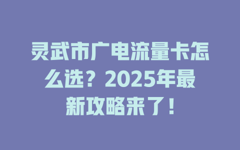 灵武市广电流量卡怎么选？2025年最新攻略来了！