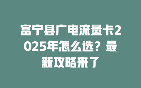 富宁县广电流量卡2025年怎么选？最新攻略来了