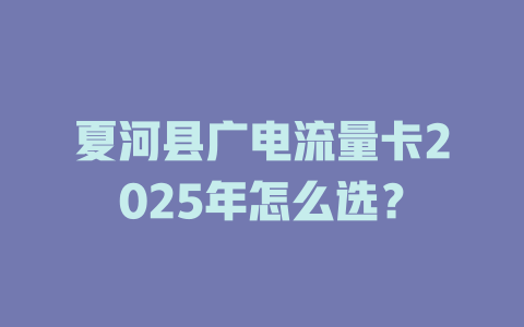 夏河县广电流量卡2025年怎么选？