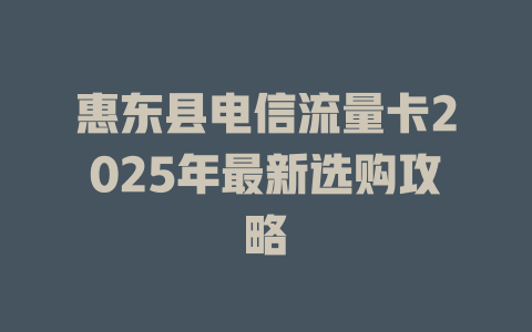 惠东县电信流量卡2025年最新选购攻略