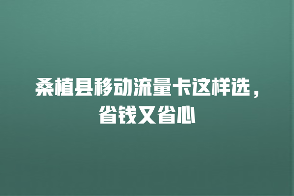 桑植县移动流量卡这样选，省钱又省心