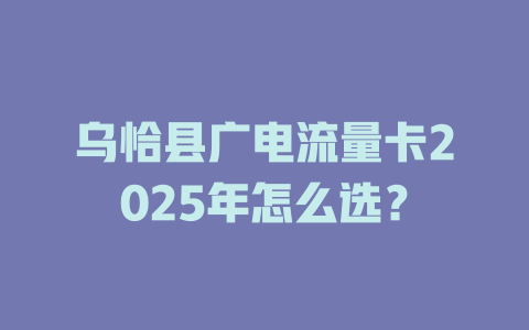 乌恰县广电流量卡2025年怎么选？