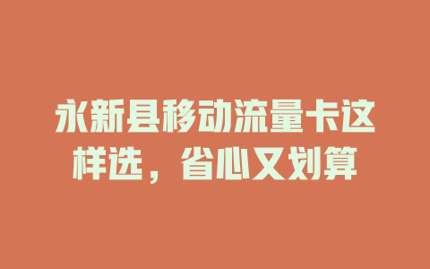 永新县移动流量卡这样选，省心又划算