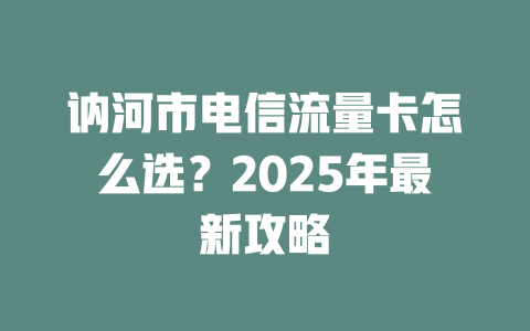 讷河市电信流量卡怎么选？2025年最新攻略