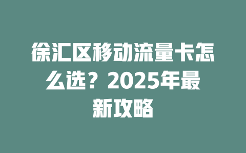 徐汇区移动流量卡怎么选？2025年最新攻略