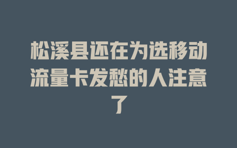 松溪县还在为选移动流量卡发愁的人注意了