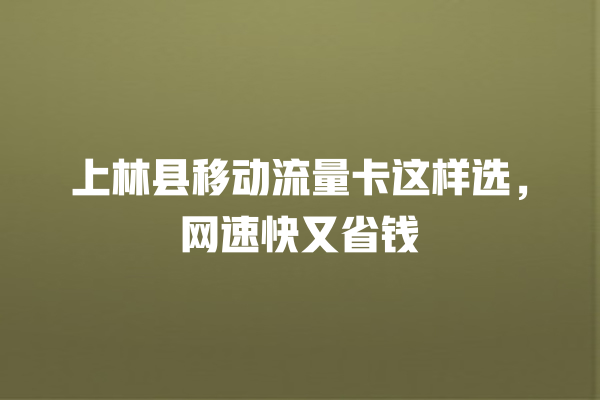 上林县移动流量卡这样选，网速快又省钱