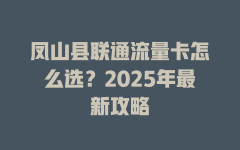 凤山县联通流量卡怎么选？2025年最新攻略