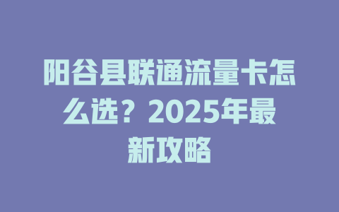 阳谷县联通流量卡怎么选？2025年最新攻略