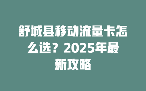 舒城县移动流量卡怎么选？2025年最新攻略