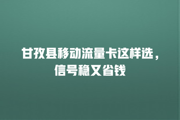 甘孜县移动流量卡这样选，信号稳又省钱