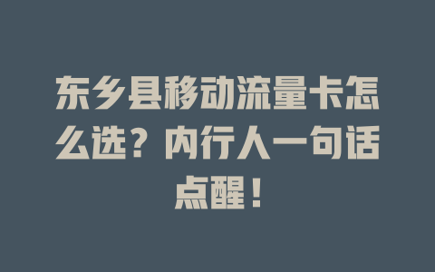 东乡县移动流量卡怎么选?内行人一句话点醒!