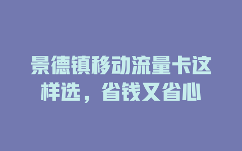 景德镇移动流量卡这样选，省钱又省心