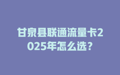 甘泉县联通流量卡2025年怎么选？
