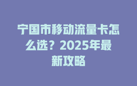宁国市移动流量卡怎么选？2025年最新攻略