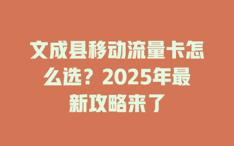 文成县移动流量卡怎么选？2025年最新攻略来了